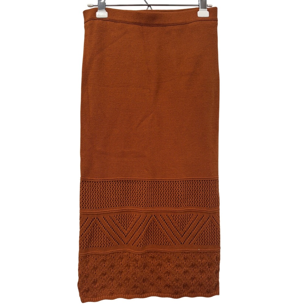 House of Harlow 1960 Rust Orange Pointelle Crochet Knit Maxi Skirt Size M